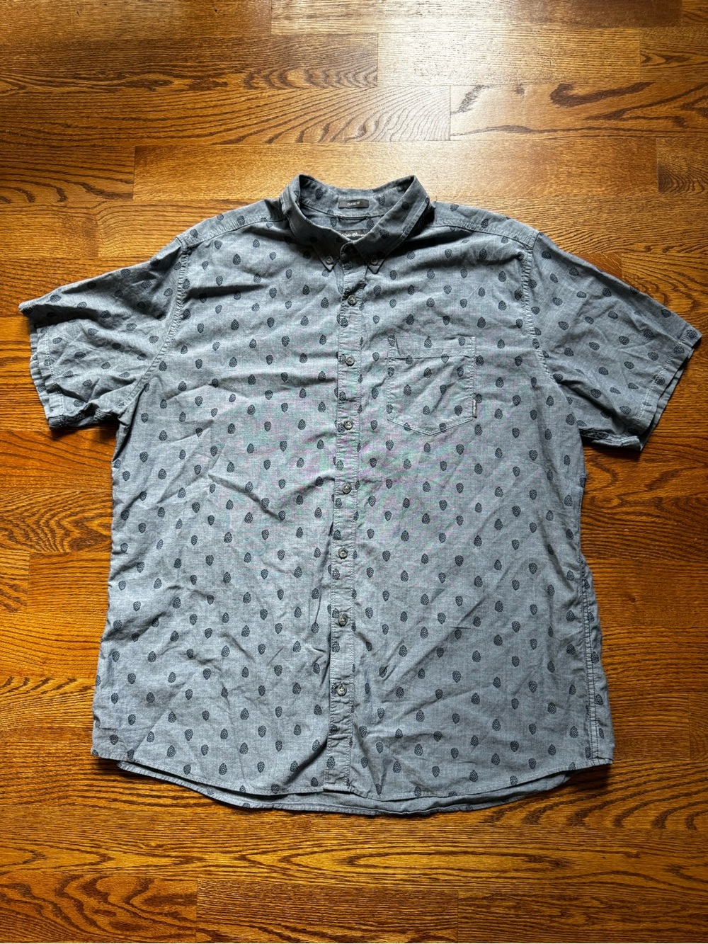 Eddie Bauer Men’s 2XL Pine Cone Print Blue Cotton Short Sleeve Button Up